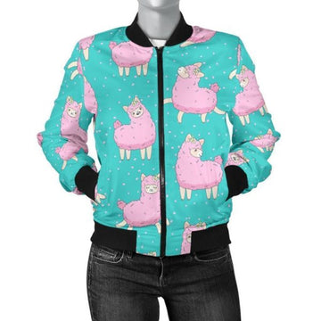 FUNSTUFFPRINT Alpaca Pattern Print Women Casual 3D Bomber Jacket