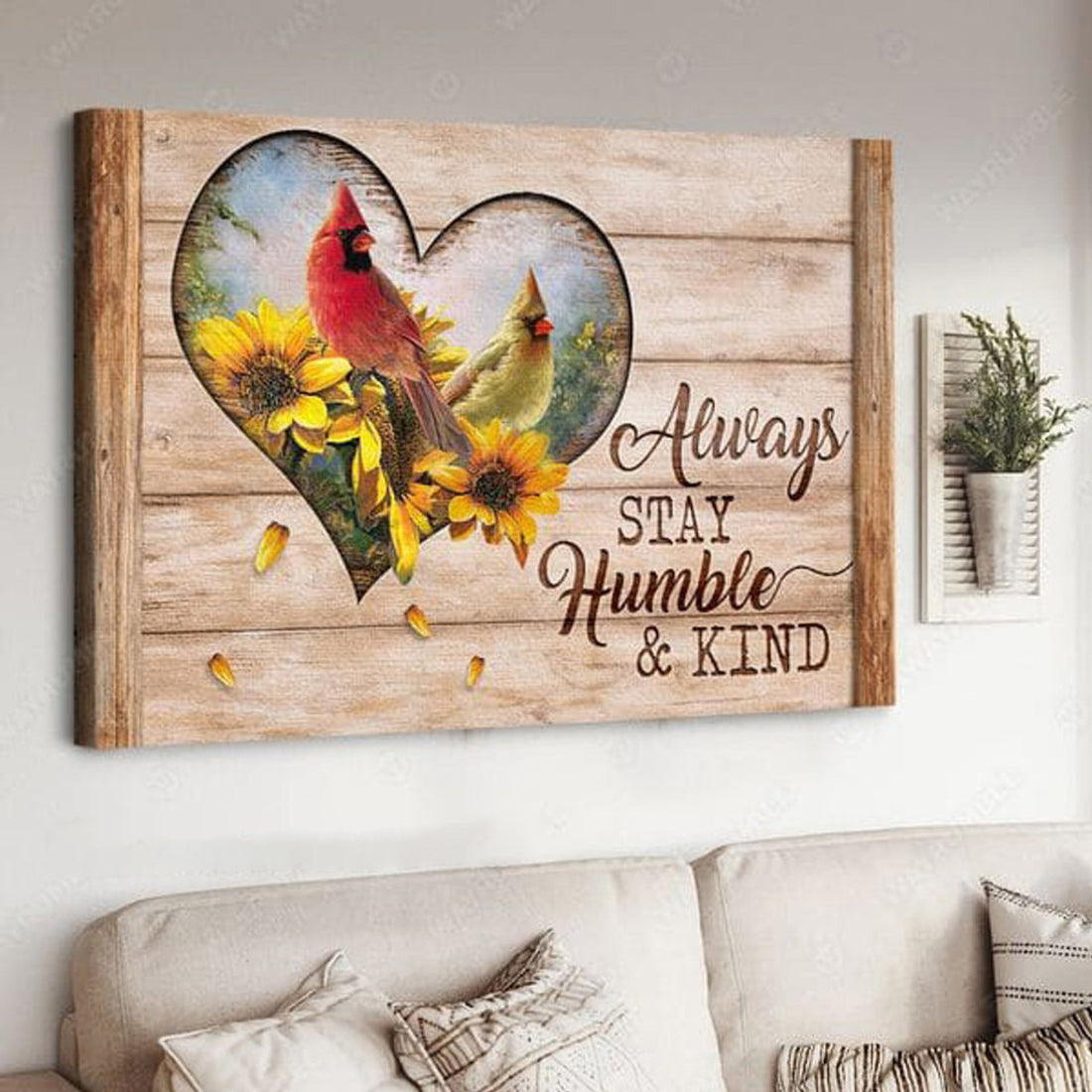 Always Stay Humble And Kind, Cardinal Bird, Sunflower Poster Poster and Canvas