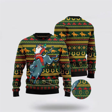 FUNSTUFFPRINT Amazing Cowboy Santa Claus Ugly Christmas Sweater For Men And Women, Best Gift For Christmas, The Beautiful Winter Christmas Outfit Ugly Sweater