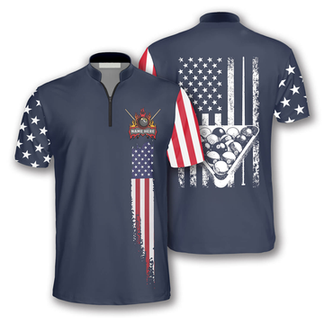 Custom American Flag Navy Custom Billiard Jerseys for Men, Best Gift for Billiard Lover, Flag USA Billiard Shirt