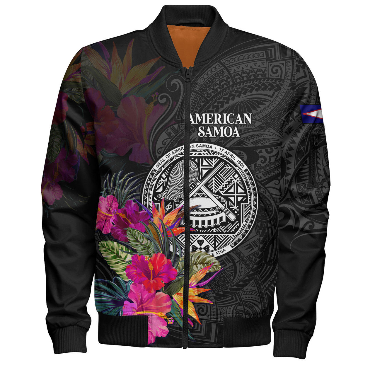 FUNSTUFFPRINT American Samoa Bomber Jacket Custom Polynesian Pattern Tropical Floral Design 3D Bomber Jacket