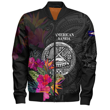 FUNSTUFFPRINT American Samoa Bomber Jacket Custom Polynesian Pattern Tropical Floral Design 3D Bomber Jacket