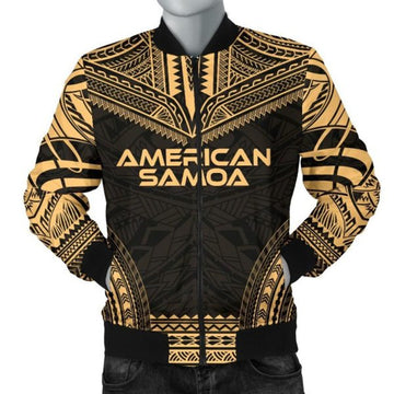 FUNSTUFFPRINT American Samoa Polynesian Chief Men's Bomber Jacket - Gold Version - 3D Bomber Jacket