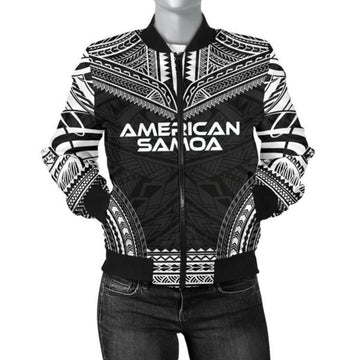 FUNSTUFFPRINT American Samoa Polynesian Chief Women'S Bomber Jacket - Black Version - 3D Bomber Jacket