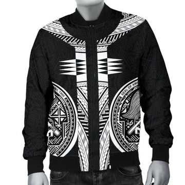 FUNSTUFFPRINT American Samoa Polynesian Men Bomber Jacket - Black Armor Tattoo - 3D Bomber Jacket