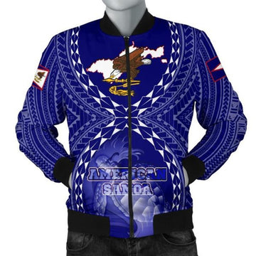 FUNSTUFFPRINT American Samoa Polynesian Men's Bomber Jacket - American Samoa Flag with Polynesian Tattoo - 3D Bomber Jacket