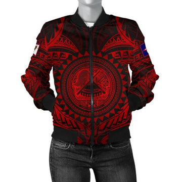 FUNSTUFFPRINT American Samoa Polynesian Women's Bomber Jacket - Red Seal - 3D Bomber Jacket