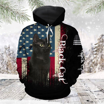FUNSTUFFPRINT 3D American Black Cat All Over 3D Hoodie and Zip Hoodie