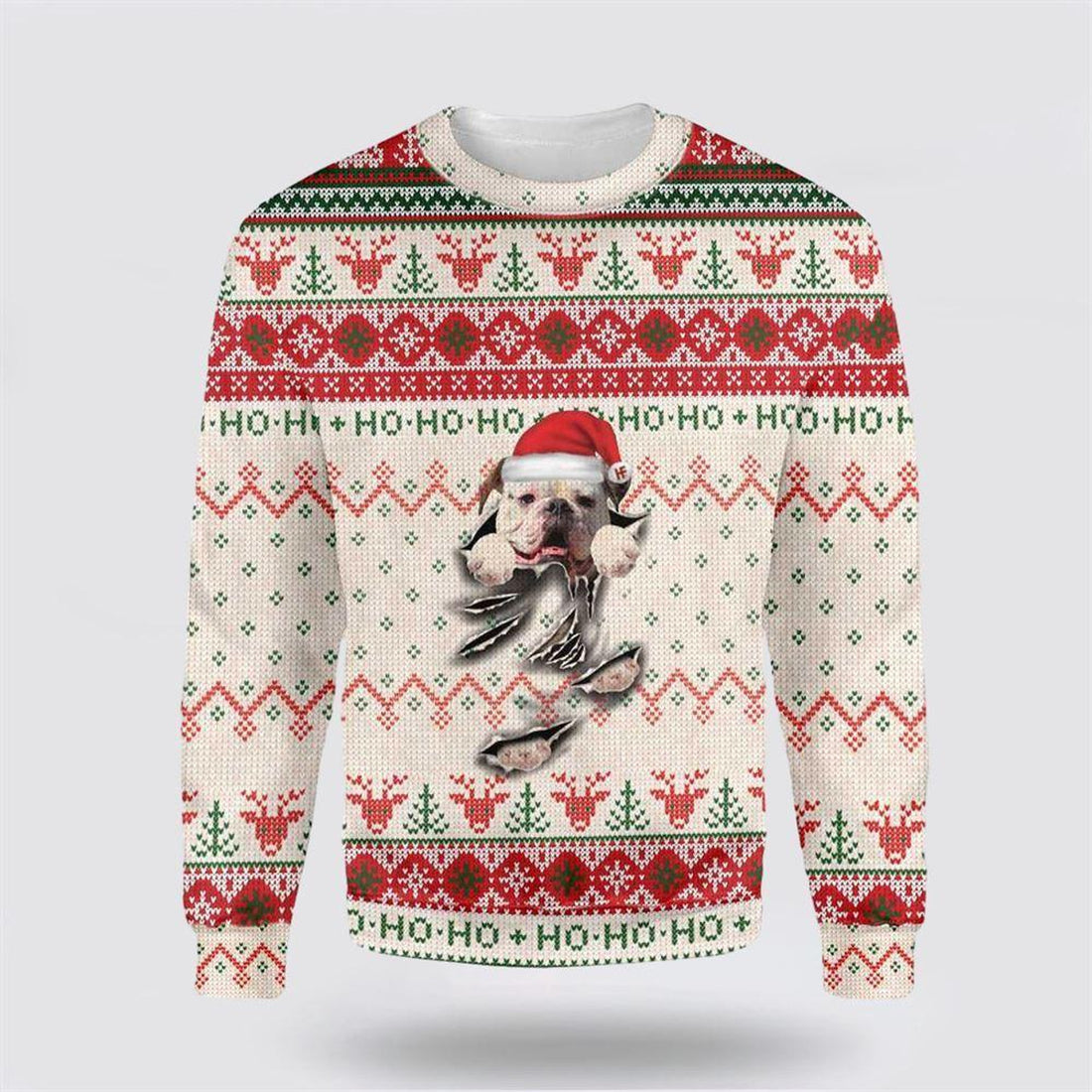 FUNSTUFFPRINT American Bulldog Scratch Ugly Christmas Sweater – Pet Lover Christmas Sweater Ugly  Sweater