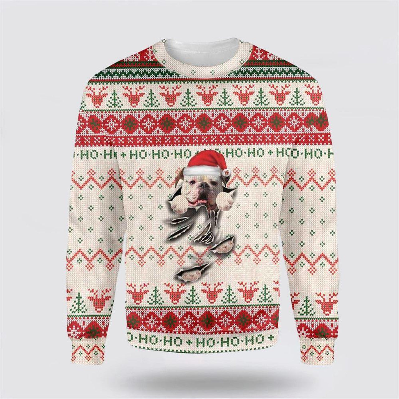 FUNSTUFFPRINT American Bulldog Scratch Ugly Christmas Sweater – Pet Lover Christmas Sweater Ugly  Sweater
