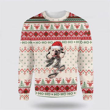 FUNSTUFFPRINT American Bulldog Scratch Ugly Christmas Sweater – Pet Lover Christmas Sweater Ugly  Sweater