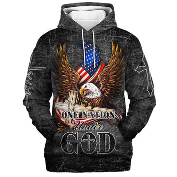 FUNSTUFFPRINT 3D American Eagle USA Flag 3D Hoodie One Nation Under God Hoodies Men & Women Christian 3D Hoodie and Zip Hoodie
