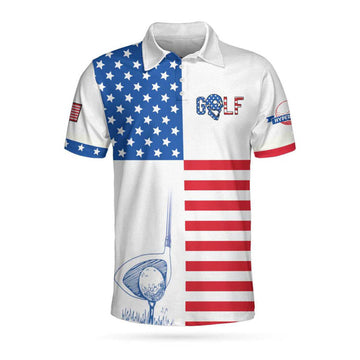Horizontal Stripes Pattern Short Sleeve Golf Polo Shirt, American Flag Polo Shirt, Patriotic Golf Shirt For Men