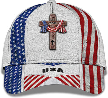 FUNSTUFFPRINT American Flag On Cross God Bless America All Over Print Baseball Cap - Christian Hats For Men Women