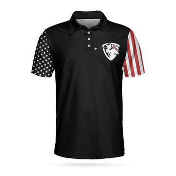 Proud American Short Sleeve Golf Polo Shirt, Dark Theme American Flag Polo Shirt, Patriotic Golf Shirt For Men