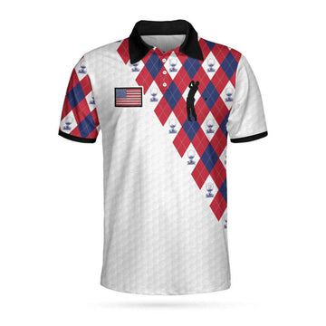 Golf Argyle Pattern Short Sleeve Golf Polo Shirt, American Flag Polo Shirt, Patriotic Golf Shirt For Men