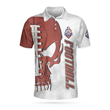 Custom Personalized American Football Custom Men Polo Shirt, Skull Short Sleeve Custom Polo Shirt, Pigskin Pattern Skull Polo Shirt, Best Football Shirt For Men