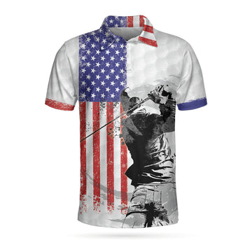 American Golfer Short Sleeve Golf Men Polo Shirt, Golf Club Style American Flag Polo Shirt, Patriotic Golf Shirt For Men, Gift For Golfers