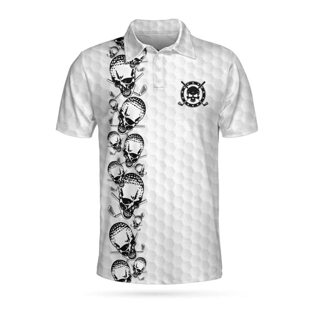 Golfing Skull Golf Ball And Clubs Shirt Polo Shirt, Golf Pattern Polo Shirt, Black And White Golf Shirt For Men