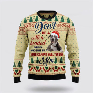 FUNSTUFFPRINT American Pit Bull Terrier Mom Ugly Christmas Sweater – Pet Lover Christmas Sweater Ugly  Sweater