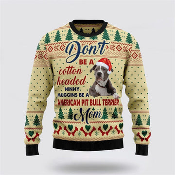 FUNSTUFFPRINT American Pit Bull Terrier Mom Ugly Christmas Sweater For Men And Women, Gift For Christmas, Best Winter Christmas Outfit Ugly Sweater