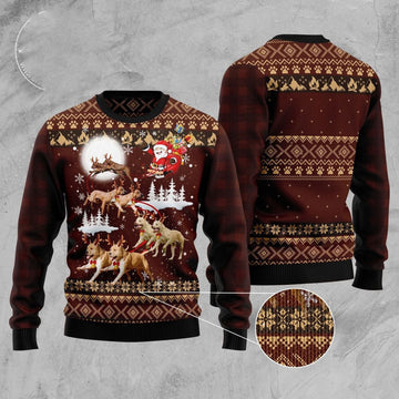 FUNSTUFFPRINT American Pit Bull Terrier Reindeers Car Ugly Christmas Sweater, Dog Ugly Christmas Sweater, Ugly Dog Sweaters Ugly  Sweater