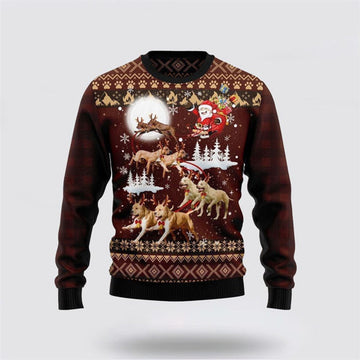FUNSTUFFPRINT American Pit Bull Terrier Reindeers Car Ugly Christmas Sweater For Men And Women, Gift For Christmas, Best Winter Christmas Outfit Ugly Sweater