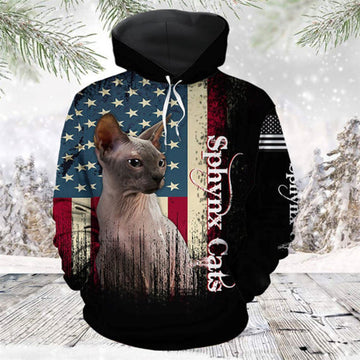 FUNSTUFFPRINT 3D American Sphynx Cat All Over 3D Hoodie and Zip Hoodie