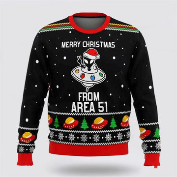 FUNSTUFFPRINT Area Aliens Ugly Sweater Merry Xmas Festive Design - Christmas Gifts For Frends Ugly Sweater