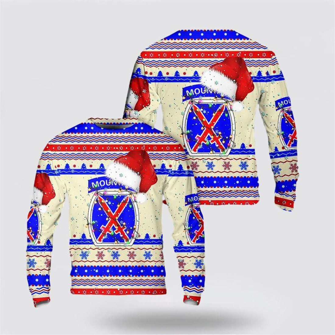 FUNSTUFFPRINT Army Sweater, US Army 10th Mountain Division Christmas AOP Sweater Ugly  Sweater