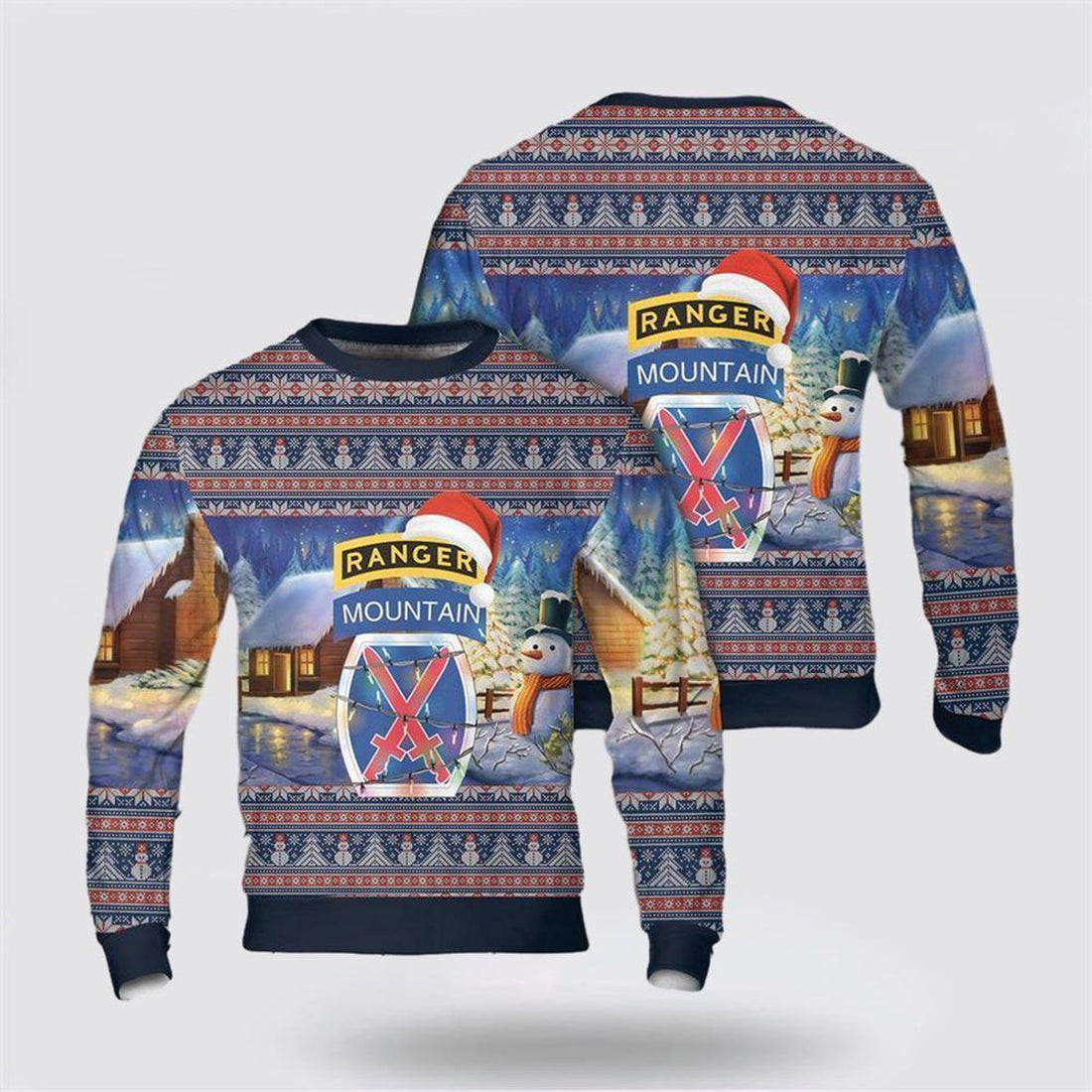 FUNSTUFFPRINT Army Sweater, US Army 10th Mountain Division with Ranger Tab Christmas Sweater  Ugly  Sweater