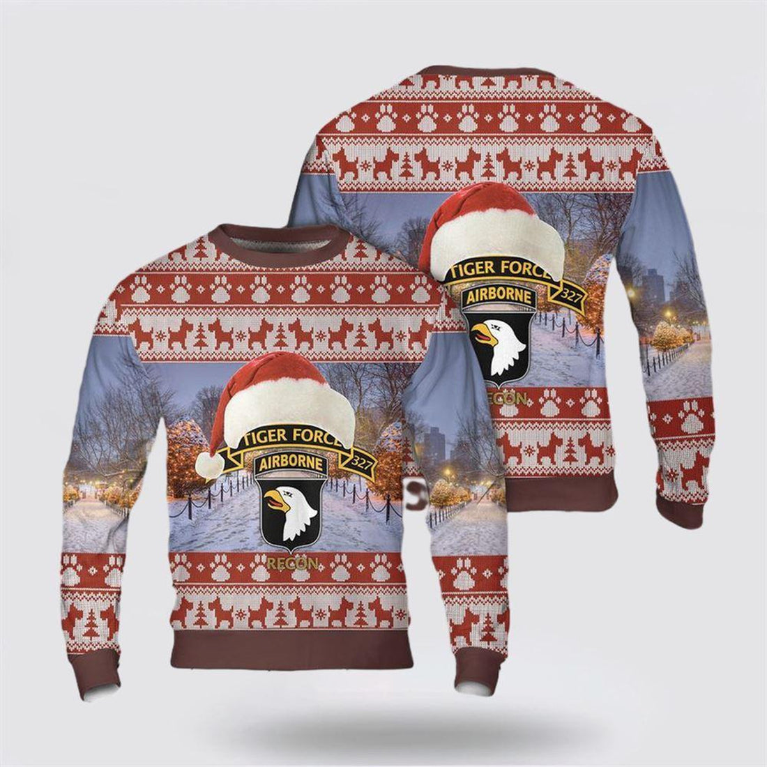 FUNSTUFFPRINT Army Sweater, US Army 1 327 Airborne Infantry Tiger Force LRRP Vietnam War Christmas Sweater Ugly  Sweater
