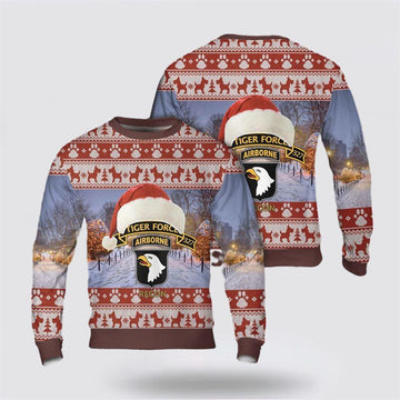 FUNSTUFFPRINT Army Sweater, US Army 1 327 Airborne Infantry Tiger Force LRRP Vietnam War Christmas Sweater Ugly  Sweater