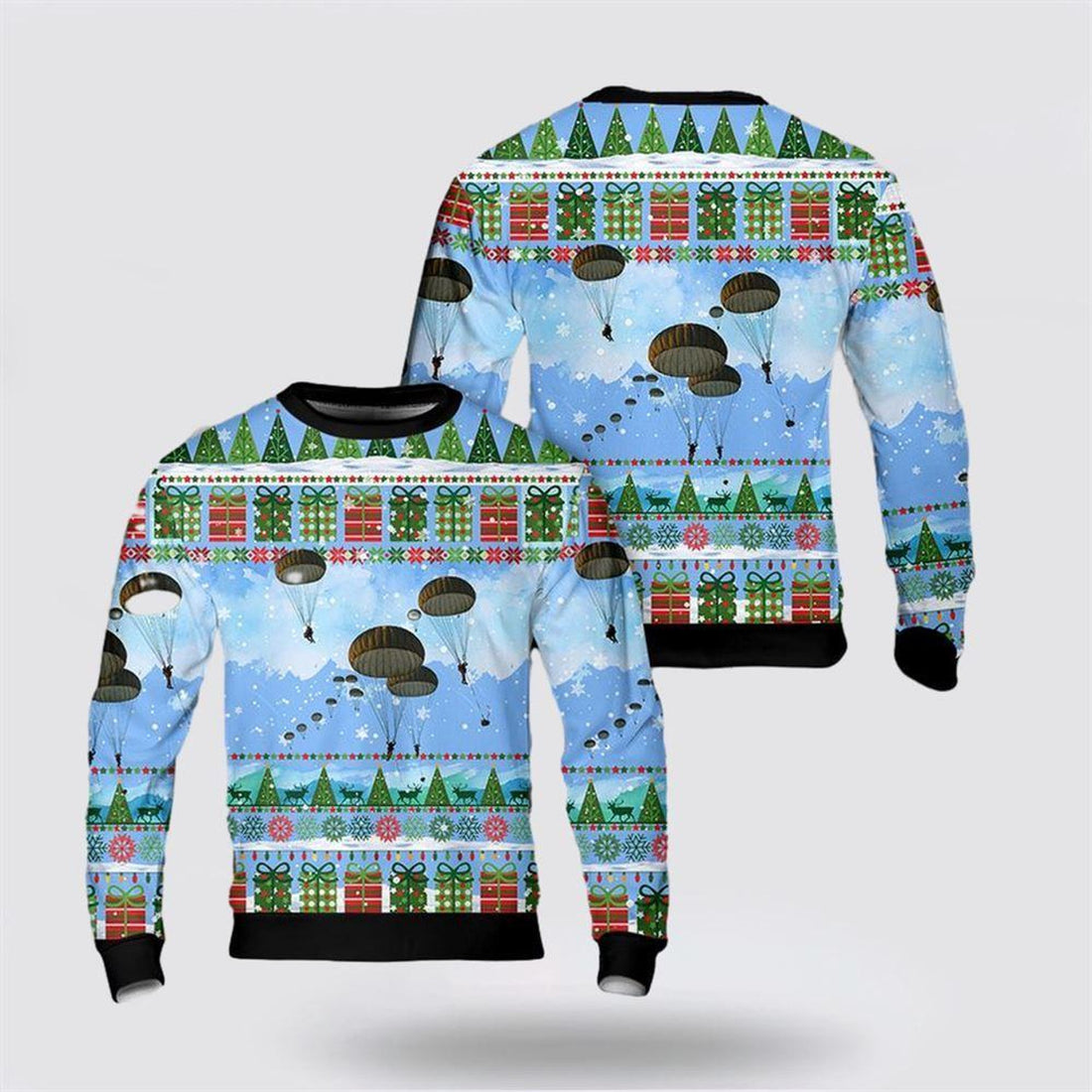FUNSTUFFPRINT Army Sweater, US Army 3rd Battalion Royal Australian Regiment Parachute Drop Christmas AOP Sweater  Ugly  Sweater