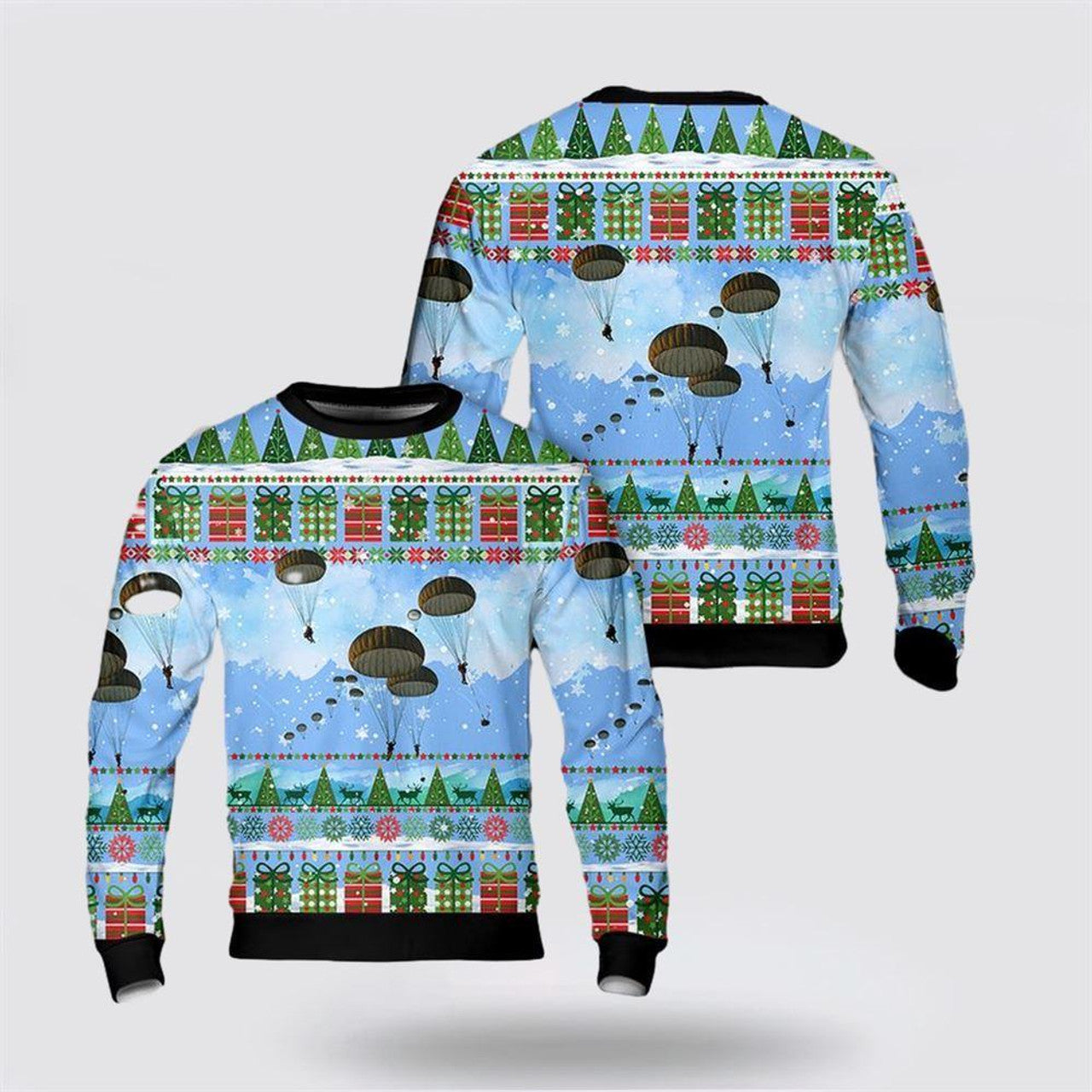 FUNSTUFFPRINT Army Sweater, US Army 3rd Battalion Royal Australian Regiment Parachute Drop Christmas AOP Sweater  Ugly  Sweater