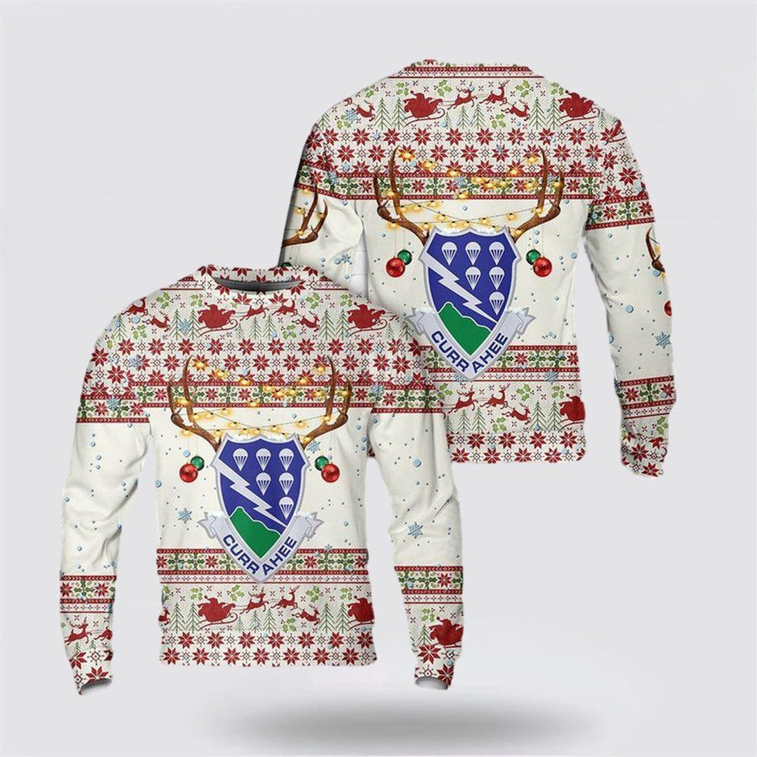 FUNSTUFFPRINT Army Sweater, US Army 506th Parachute Airborne Infantry Regiment Christmas Sweater  Ugly  Sweater