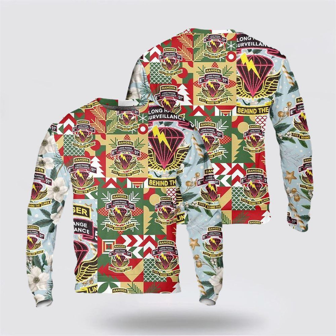 FUNSTUFFPRINT Army Sweater, US Army 51st Infantry Regiment (Long Range Surveillance Company) Christmas Sweater  Ugly  Sweater