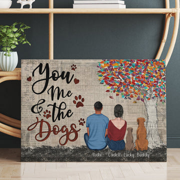 Personalized Couple And Dog You Me And The Dog Canvas Prints