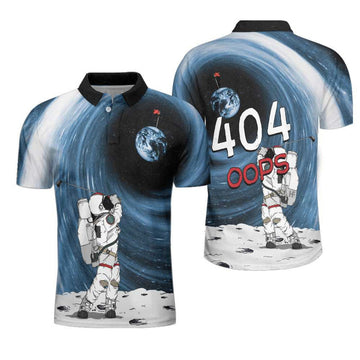 Astronaut Golfing Outer Space Black Golf Polo Shirt, Hole 404 Oops Polo Shirt, Best Golf Shirt For Men
