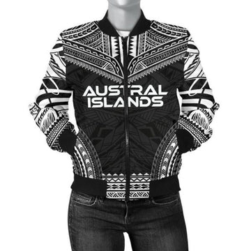 FUNSTUFFPRINT Austral Islands Polynesian Chief Women'S Bomber Jacket - Black Version - 3D Bomber Jacket