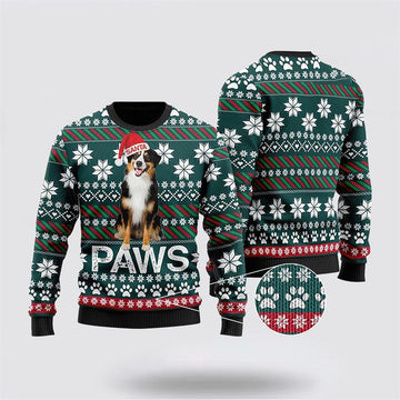 FUNSTUFFPRINT Australian Shepherd Santa Printed Christmas Ugly Sweater - Pet Lover Christmas Sweater Ugly Sweater