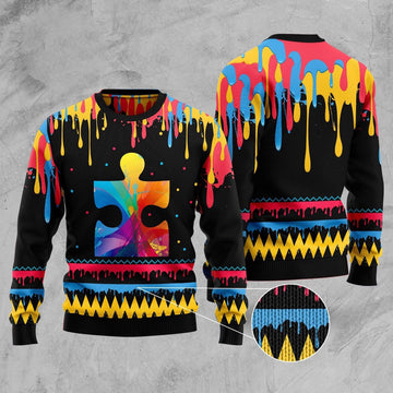 FUNSTUFFPRINT Autism Colorful Beauty Ugly Christmas Sweater, Christmas Sweater, Ugly Sweater, Funny Xmas Sweaters Ugly Sweater