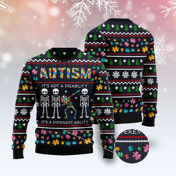 FUNSTUFFPRINT Autism It's A Different Ability Ugly Christmas Sweater, Christmas Sweater, Ugly Sweater, Funny Xmas Sweaters Ugly Sweater