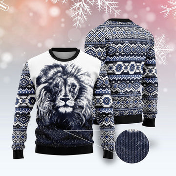 FUNSTUFFPRINT Awesome Lion Ugly Christmas Sweater, Christmas Sweater, Ugly Sweater, Funny Xmas Sweaters Ugly Sweater