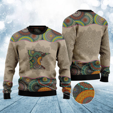 FUNSTUFFPRINT Awesome Minnesota Mandala Ugly Christmas Sweater, Christmas Sweater, Ugly Sweater, Funny Xmas Sweaters Ugly Sweater