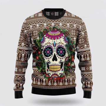 FUNSTUFFPRINT Awesome Sugar Skull Ugly Christmas Sweater – Christmas Gifts For Frends Ugly Sweater