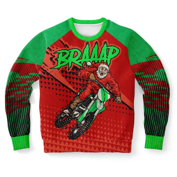 FUNSTUFFPRINT BRAAAP Motorcross Santa Ugly Christmas Sweater, Christmas Sweater, Ugly Sweater, Funny Xmas Sweaters Ugly Sweater