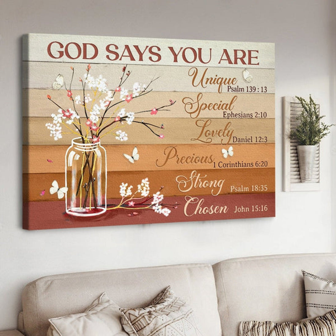 Baby Cotton Flower White Butterfly God Says You Are Canvas Wall Art - Christian Poster - Religious Wall Decor