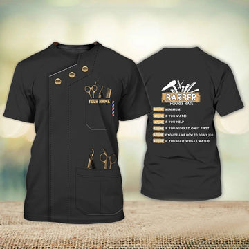FUNSTUFFPRINT Personalized 3D All Over Printed Barber T-Shirt Men Women Barber Hourly Rate Barber Stylist Barber Uniform 3D T-shirt