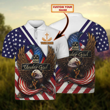 FUNSTUFFPRINT Customized Polo shirt-Ealge-One nation under god Polo Shirt Size S-5XL